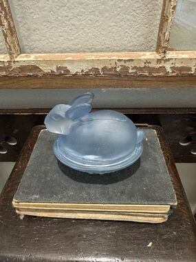 Blue Frosted Glass Bunny Dish
